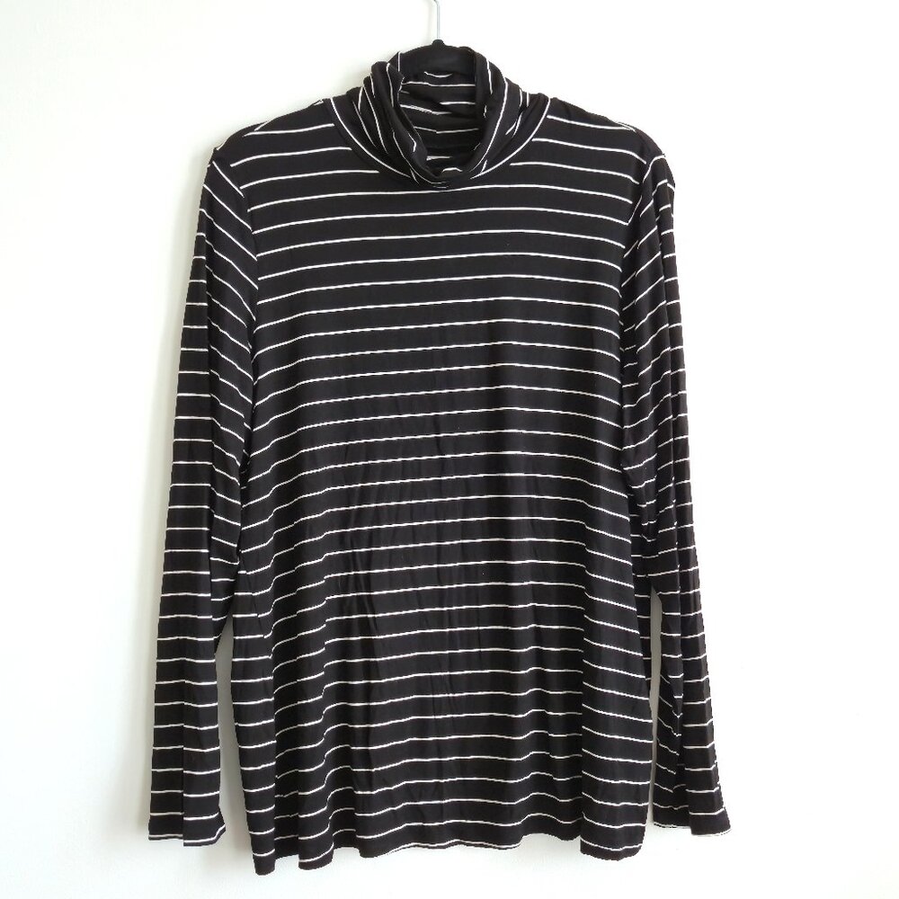 Reitmans R Essentials Striped Turtleneck | Black & White | Size XXL